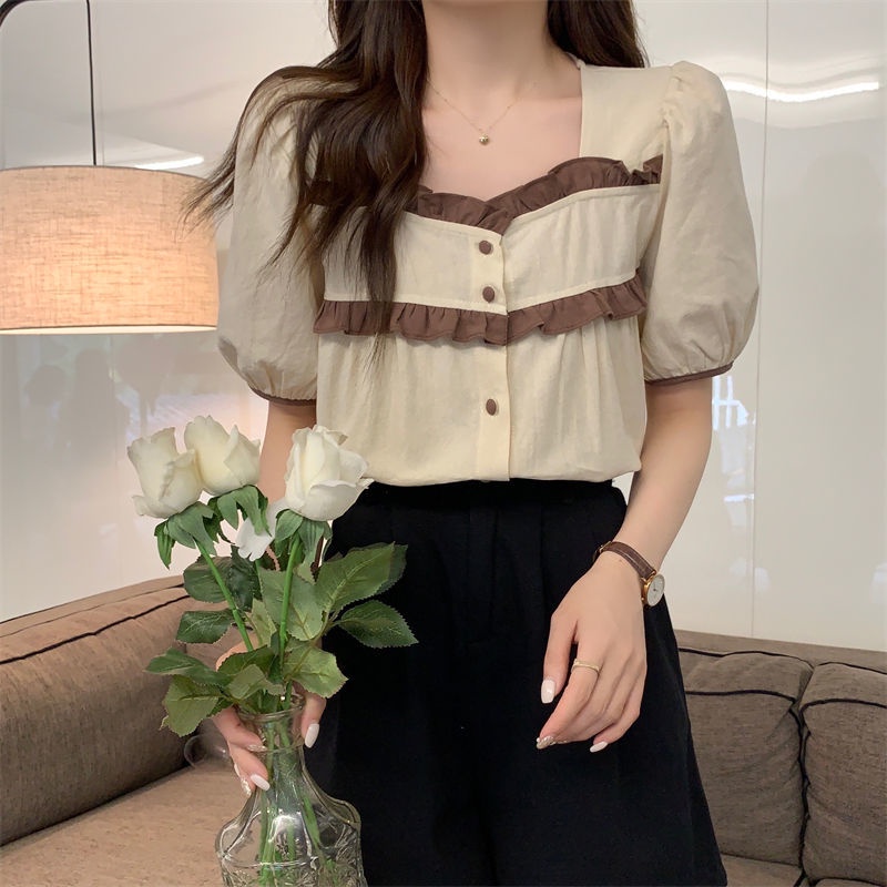 Áo Kiểu Tay Ngắn Cổ Vuông Cỡ Lớn Thời Trang Mùa Hè Cho Nữ