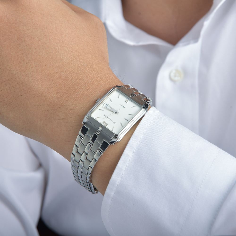 Đồng hồ Romanson Men Watch TM8154CMWWH nam máy Thụy Sĩ mặt kính đính đá chống nước dây thép cao cấp chính hãng