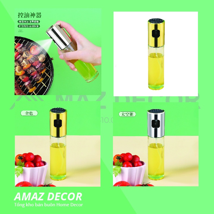 SALE GIÁ SỈ TẠI XƯỞNG Bình Xịt Dầu Ăn Bằng Thủy Tinh Dày dặn Phun Sương nồi chiên không dầu, đồ nướng dung tích 100ml