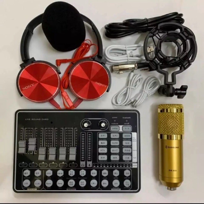 Bộ thu âm Livestream H9 Blutooth và Mic Bm 900 tặng kèm tai nghe chụp xịn