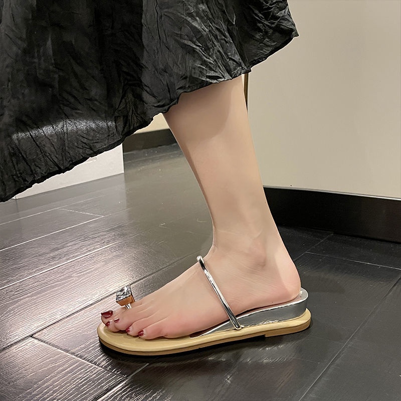 Dép xỏ chân gót nêm đi trong nhà/ ngoài trời đính đá thời trang mùa hè cho phụ nữ B35Z