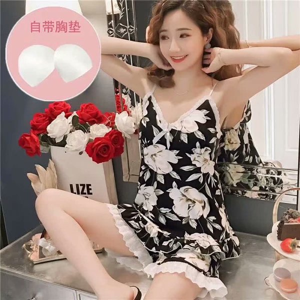 Bộ Đồ Ngủ Hai Dây Phối Ren Có Mút Đệm Ngực Thời Trang Mùa Hè Cho Nữ | BigBuy360 - bigbuy360.vn