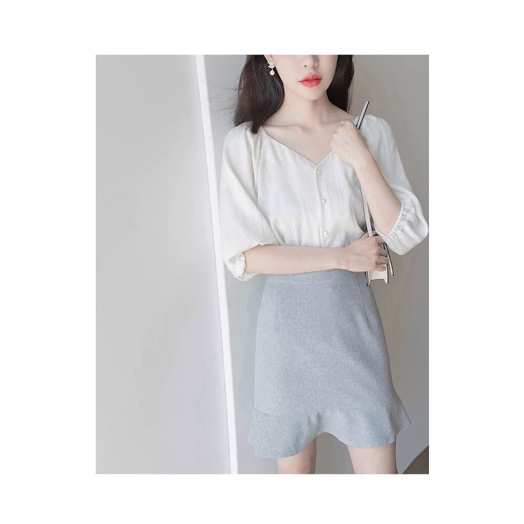 Áo Kiểu Tay Bồng Cổ Vuông Phong Cách Phương Tây Thời Trang Cho Nữ
