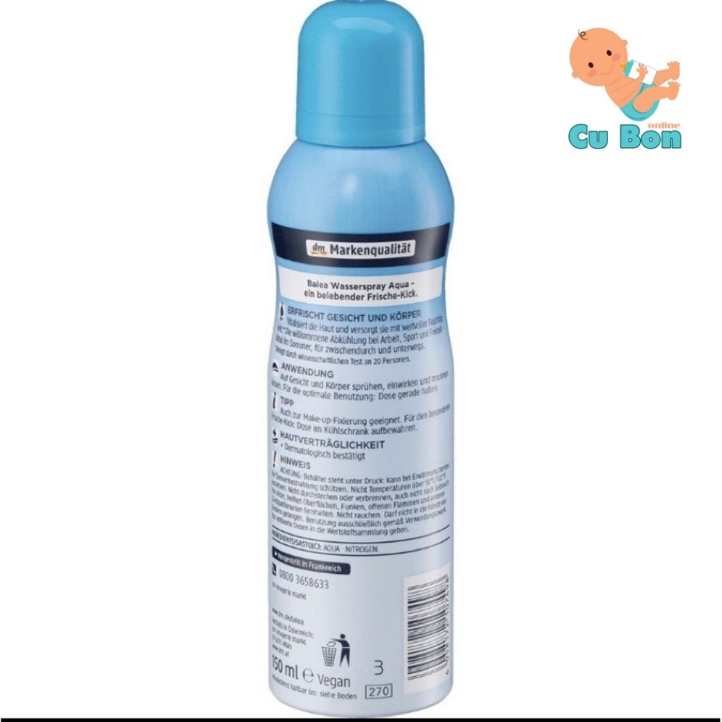 Xịt Khoáng Balea Wasserspray Aqua150 ml của Đức