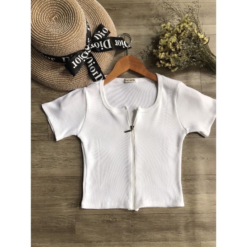 Áo dây kéo Croptop tay ngắn (ap)