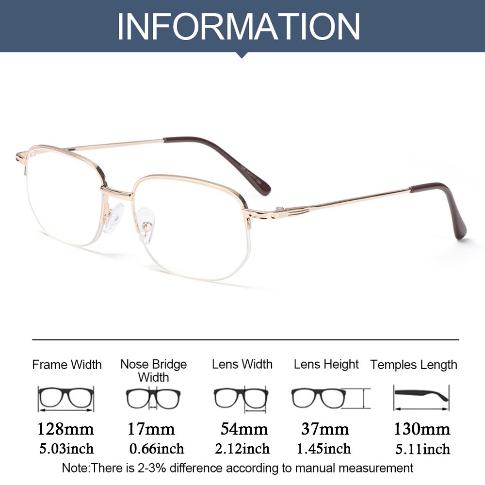 Kính Đọc Sách Gọng Nửa Gọng Kim Loại Độ Phân Giải Cao + 1.00 ~ + 4.00