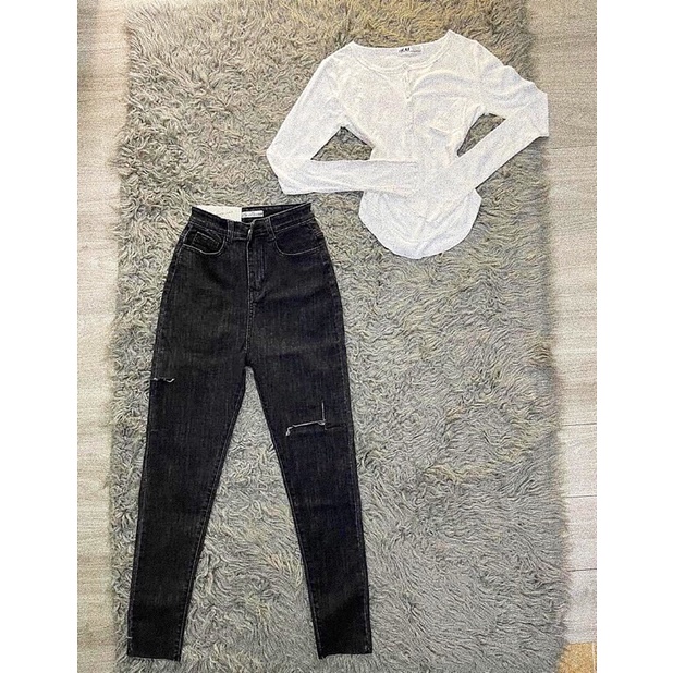 [Size 60kg -&gt; 95kg] Quần BigSize - Quần Dài Jean Rách Sườn/Gối - Co Giãn Mạnh - Lưng Siêu Cao