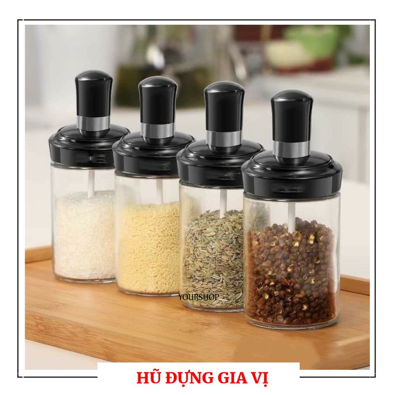 Combo 4 Hũ Đựng Gia Vị Kèm Muỗng