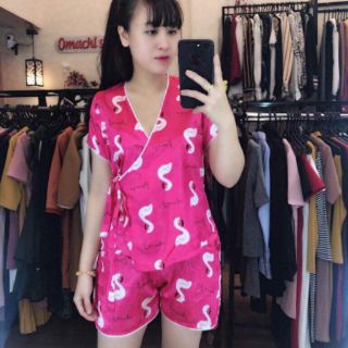 Bộ ngủ lụa phi áo cộc _ quần cộc