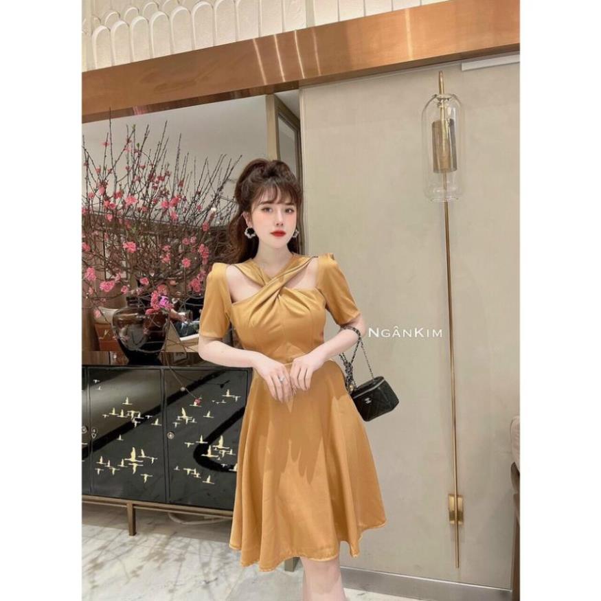Đầm thiết kế nữ đầm công sở thiết kế xoắn ngực, khoét vai dự tiệc sang trọng quý phái Midorichan -9sd !