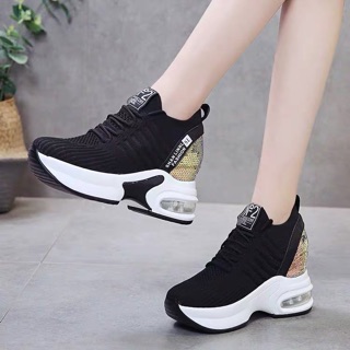 [ sẵn đen 35] Giày thể thao đế độn 9cm đính cườm