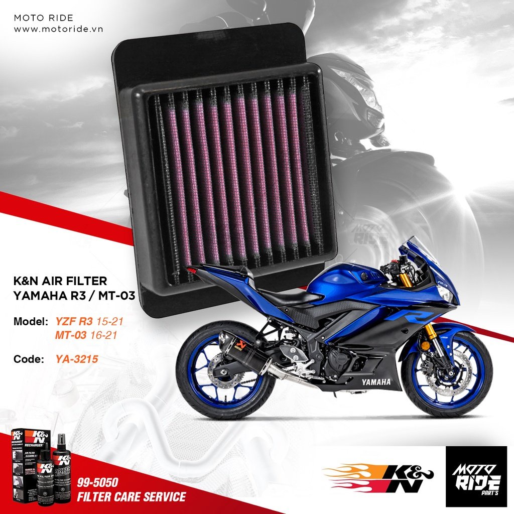 Lọc gió độ cho Yamaha R3 / MT03. Lọc gió vĩnh viễn của K&N.