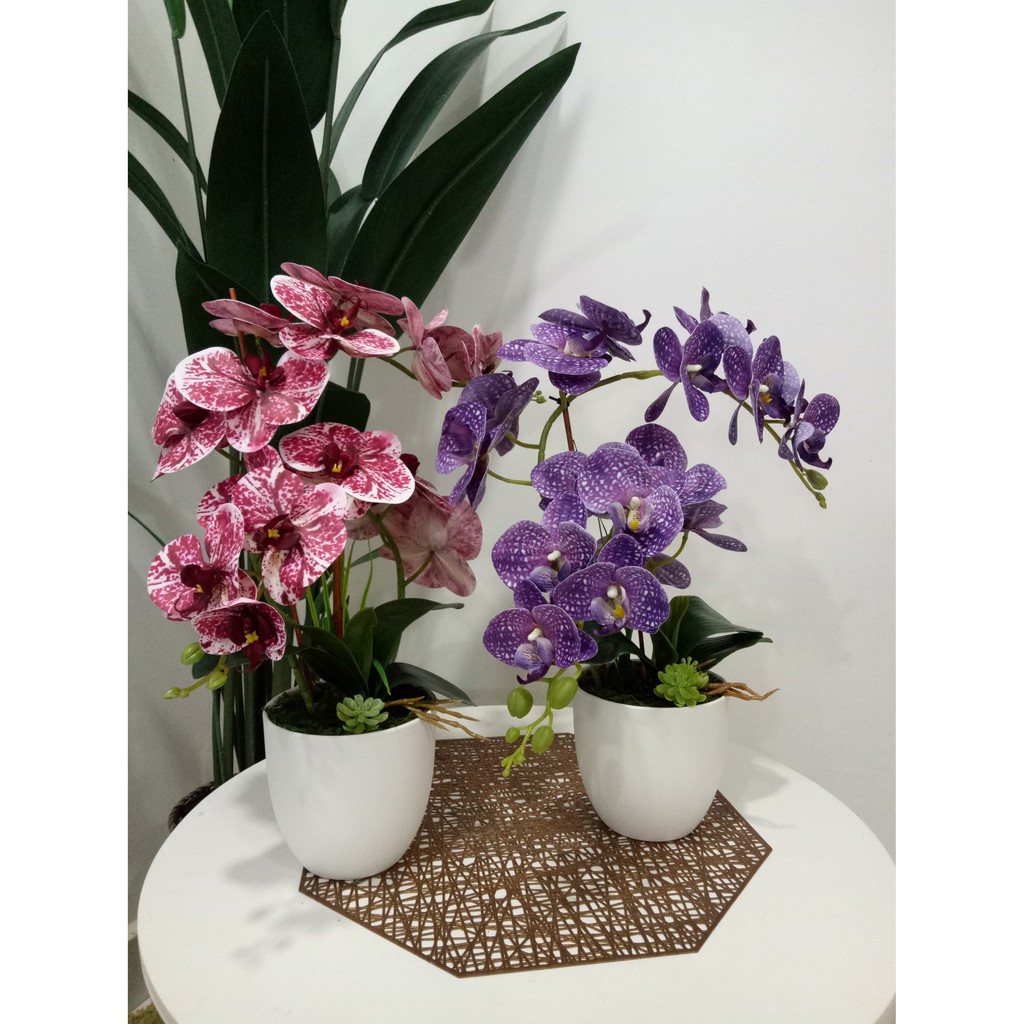 Ready Stock Gubahan Bunga Hiasan Orkid Latex Dengan Pasu Siap Gubah Artificial Flower With Pot
