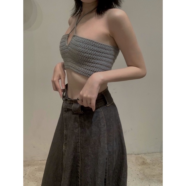 Áo len khoét ngực hở lưng phong cách sexy - Chivas top crochet - ẢNH THẬT