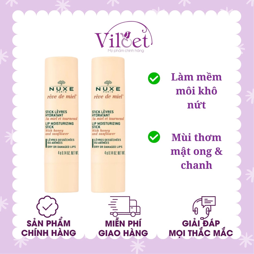 Son dưỡng môi Nuxe Pháp 4g thơm mùi chanh mật ong, làm mềm môi khô nứt - Shop Viloet