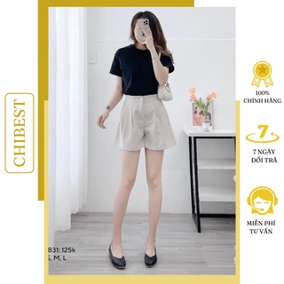 Quần short Ống Rộng Nữ xếp ly trước phối lưng quần chun vải tuyết mưa dày dặn CHIBEST YNB31