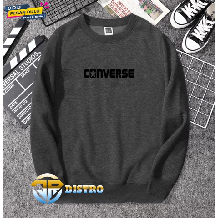 Áo Khoác Sweater In Logo Distro Convers Màu Đen Thời Trang Cao Cấp Cho Nam Và Nữ