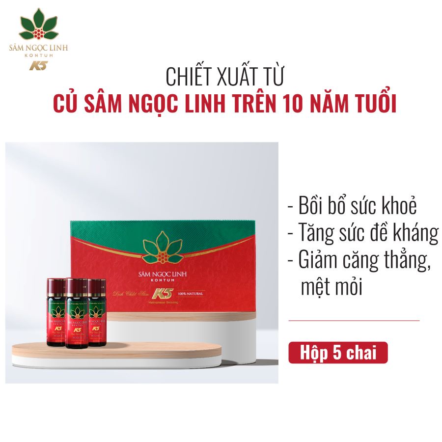 Dịch Chiết Sâm Ngọc Linh Kon Tum K5 Hộp 5 Chai (Chai 50Ml)