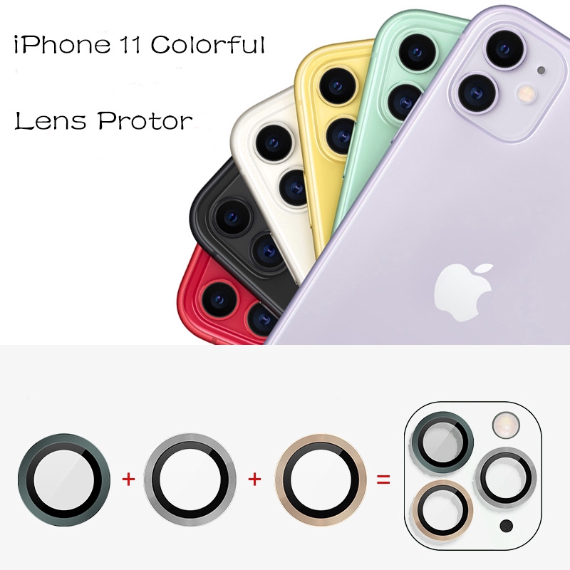 Khung bảo vệ ống kính camera sau bằng kính cương lực + kim loại nhiều màu sang trọng cho IPHONE 11
