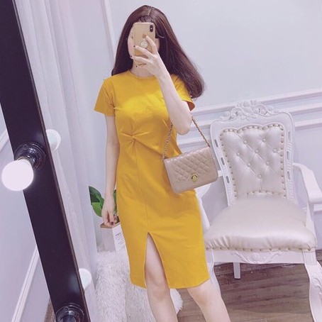 Váy suông nữ xoắn eo cổ tròn form rộng vải dày đẹp Bingshop | BigBuy360 - bigbuy360.vn