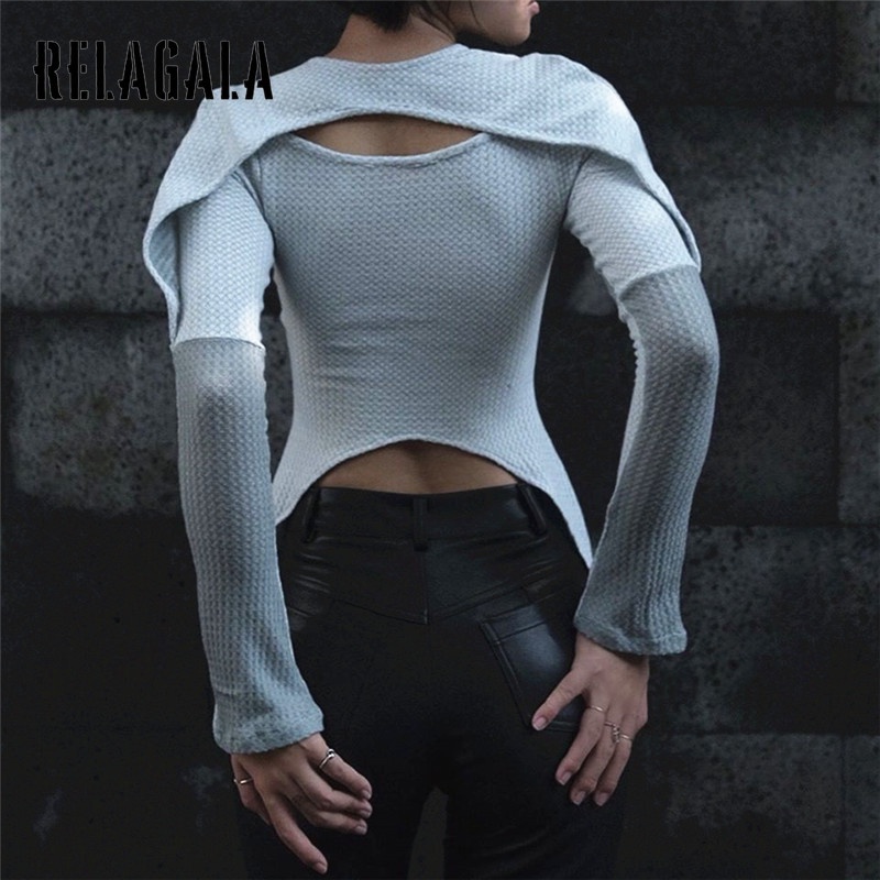 Relagala Áo Khoác Cardigan Tay Dài Cổ Vuông Màu Sắc Tương Phản Thời Trang Cho Nữ