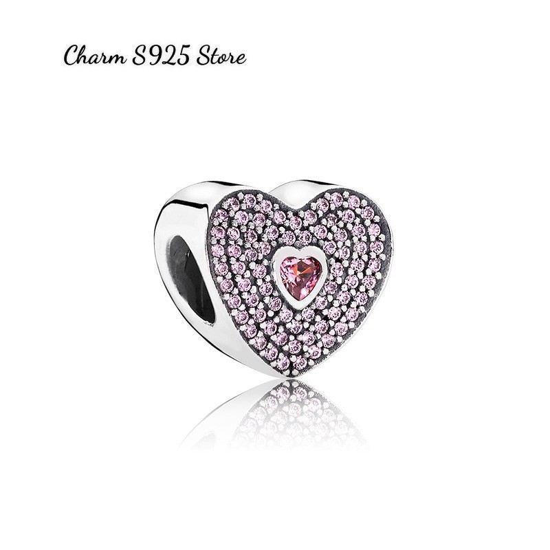 charm pan Ale tim đính đá hồng bạc s925 cao cấp