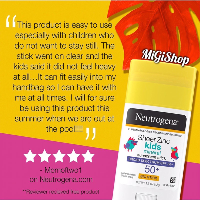 Sáp Chống Nắng Trẻ Em Dạng Lăn Neutrogena Sheer Zinc Kids Mineral Sunscreen Stick SPF50+ 42g
