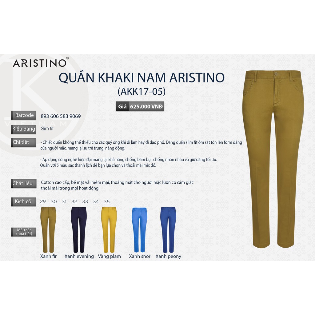 (SALE) Quần kaki Aristino chống bụi, chống nhăn, form slimfit, TAG 650K