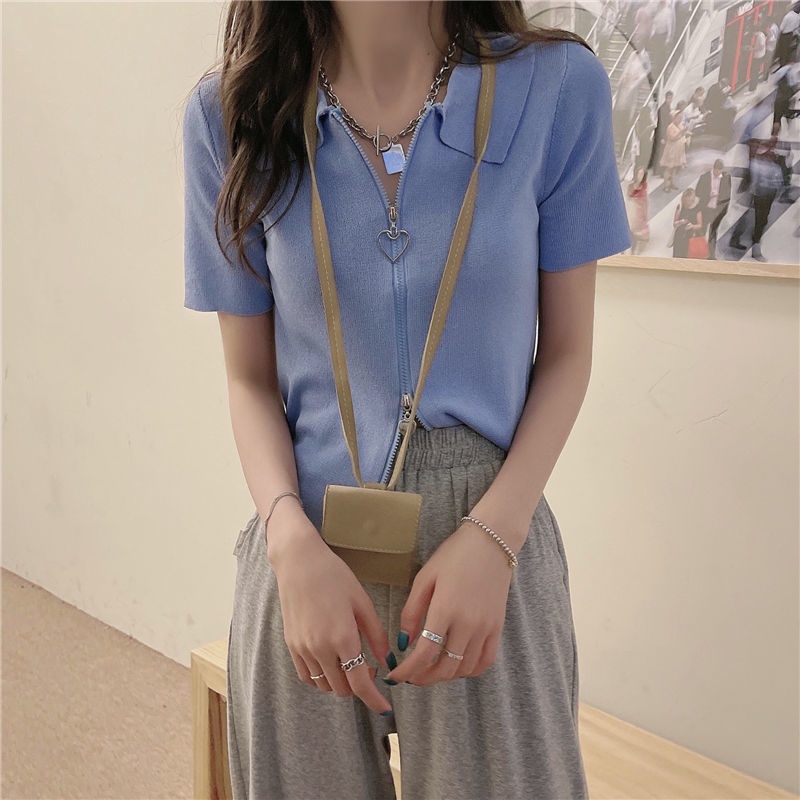 Áo Thun Croptop Thiết Kế Khoá Kéo Hình Trái Tim