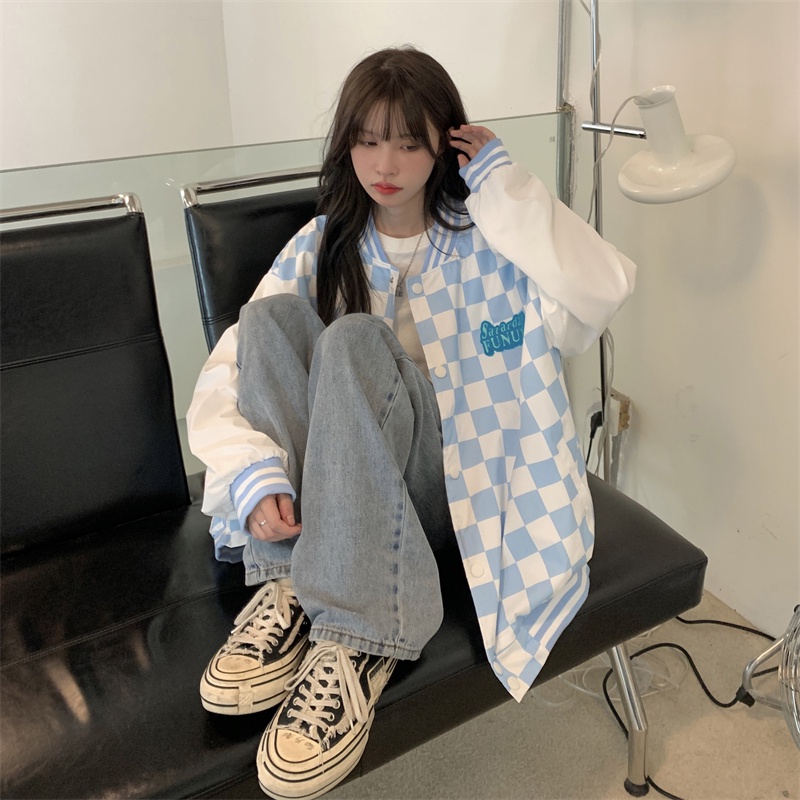 ZHELIHANGFEI Áo Khoác Cardigan Dài Tay Họa Tiết Ca Rô Thời Trang Dành Cho Nữ