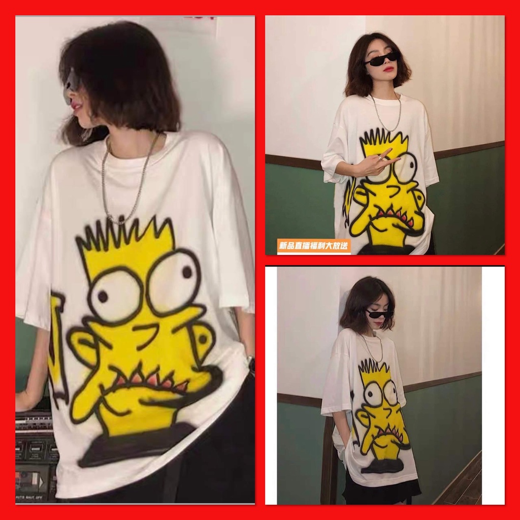 Set Đồ Bộ Nữ áo thun trắng in hình simson Kèm Quần đùi đen