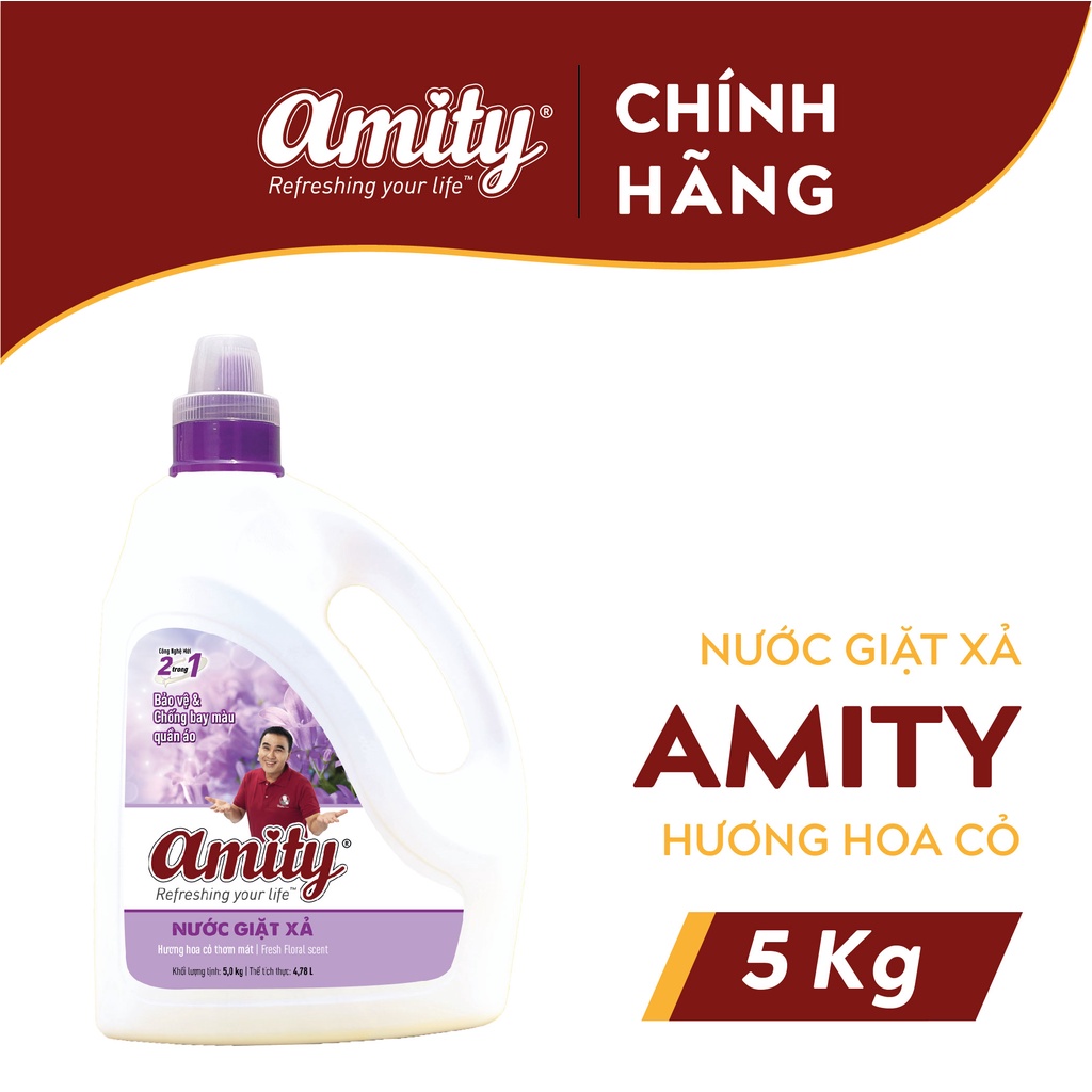 Nước giặt xả AMITY 2 trong 1 nhãn tím – Hương hoa cỏ thơm mát – 5.0kg - 3.8kg - 2.0kg