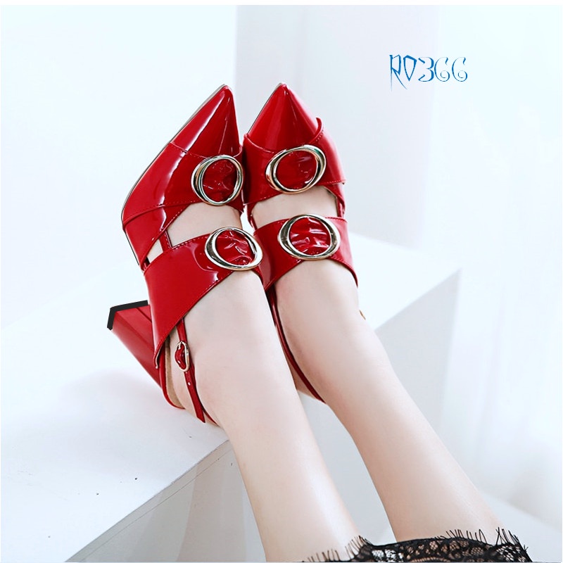 Giày sandal nữ cao gót 7 phân hàng hiệu rosata hai màu đen đỏ ro366