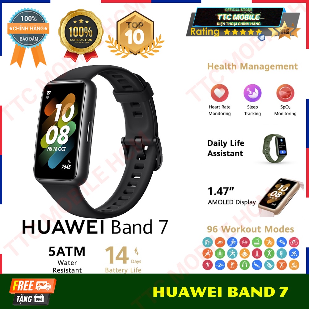 Vòng đeo tay thông minh HUAWEI Band 7 | Đo SpO2 tự động | Pin 14 Ngày | TTC Mobile