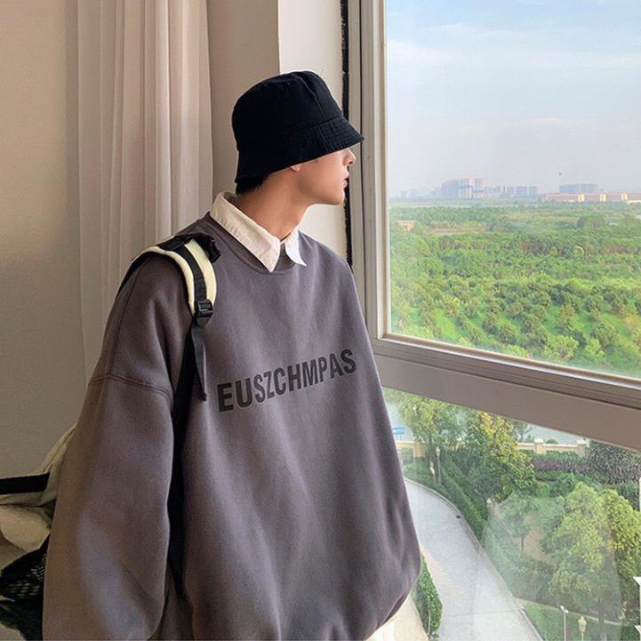 Áo sweater nỉ bông Hàn Quốc in chữ ngang ngực form rộng unisex | BigBuy360 - bigbuy360.vn