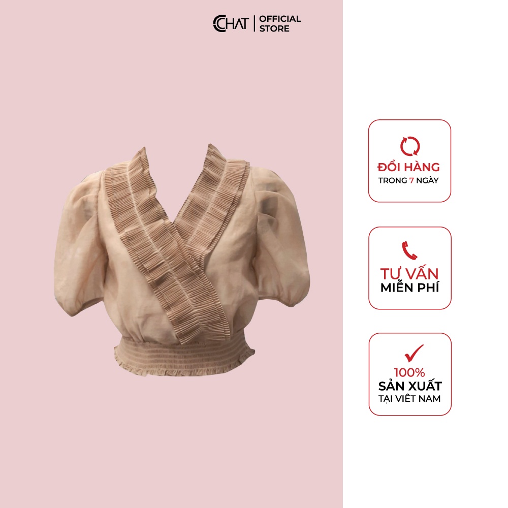 Áo phối bèo dập ly cổ V CCHAT