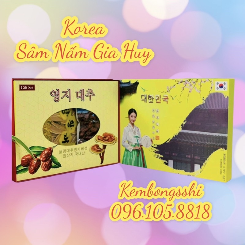 [SET QUÀ BIẾU] Hộp Quà Tặng Nấm Linh Chi, Táo Đỏ HÀN QUỐC [Hộp 1 kg táo + 0.5 kg nấm linh chi]