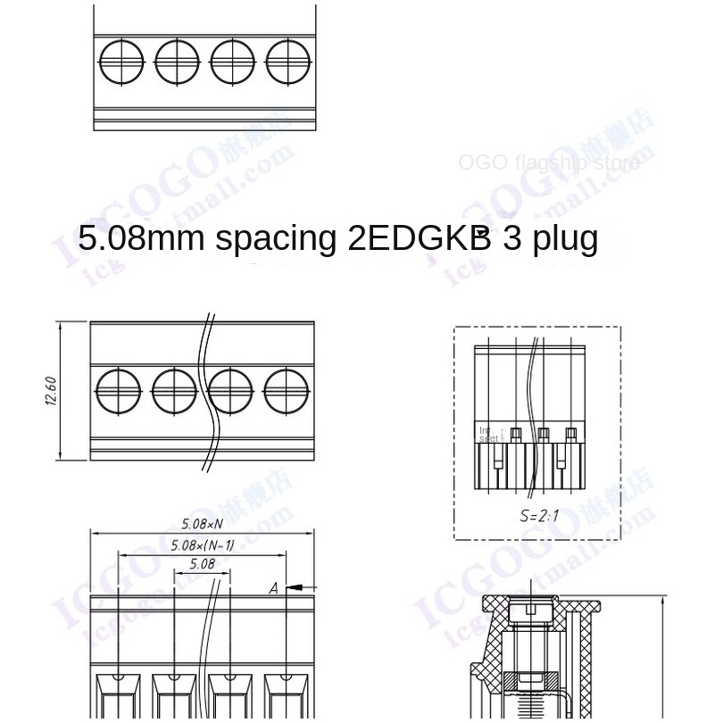 Bộ Phích Cắm Kết Nối PCB Kf2edgka-5.08mm 2 / 3 / 4p-24P