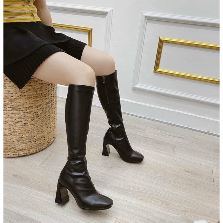 Boot đùi da mềm mũi tròn gót vát siêu xinh