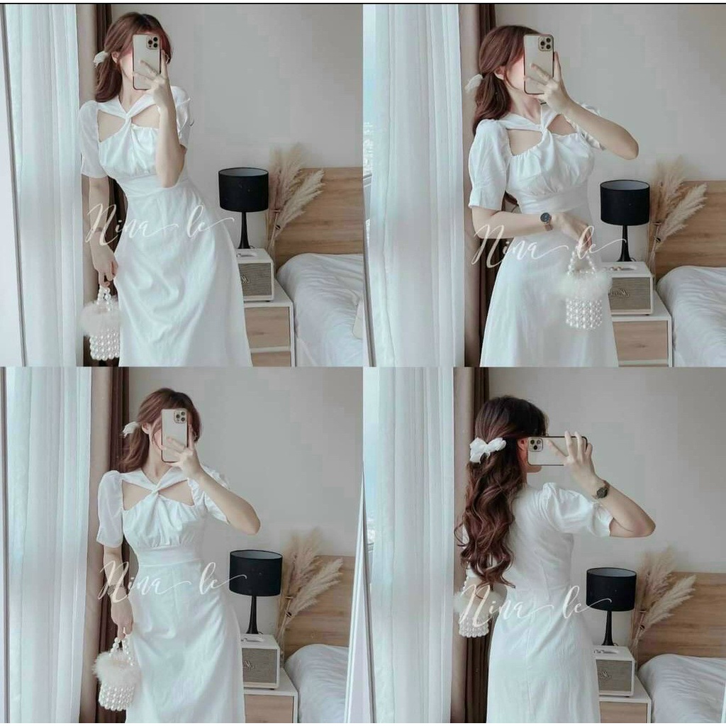 Đầm cổ chéo khoét vai sang chảnh hot trend 2022