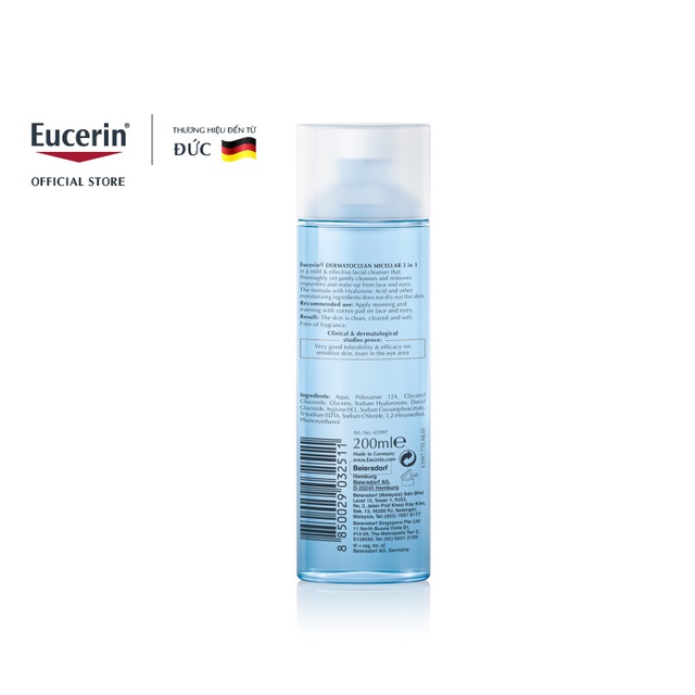 Nước tẩy trang dịu nhẹ cho da nhạy cảm Eucerin Dermato Clean Micellar Cleansing 3 in 1 200 ml -63997