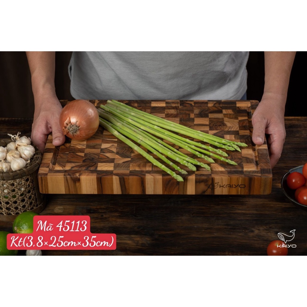 Thớt gỗ cao cấp đầu cây TEAK KAIYO 25cm x 35cm x 3,8cm