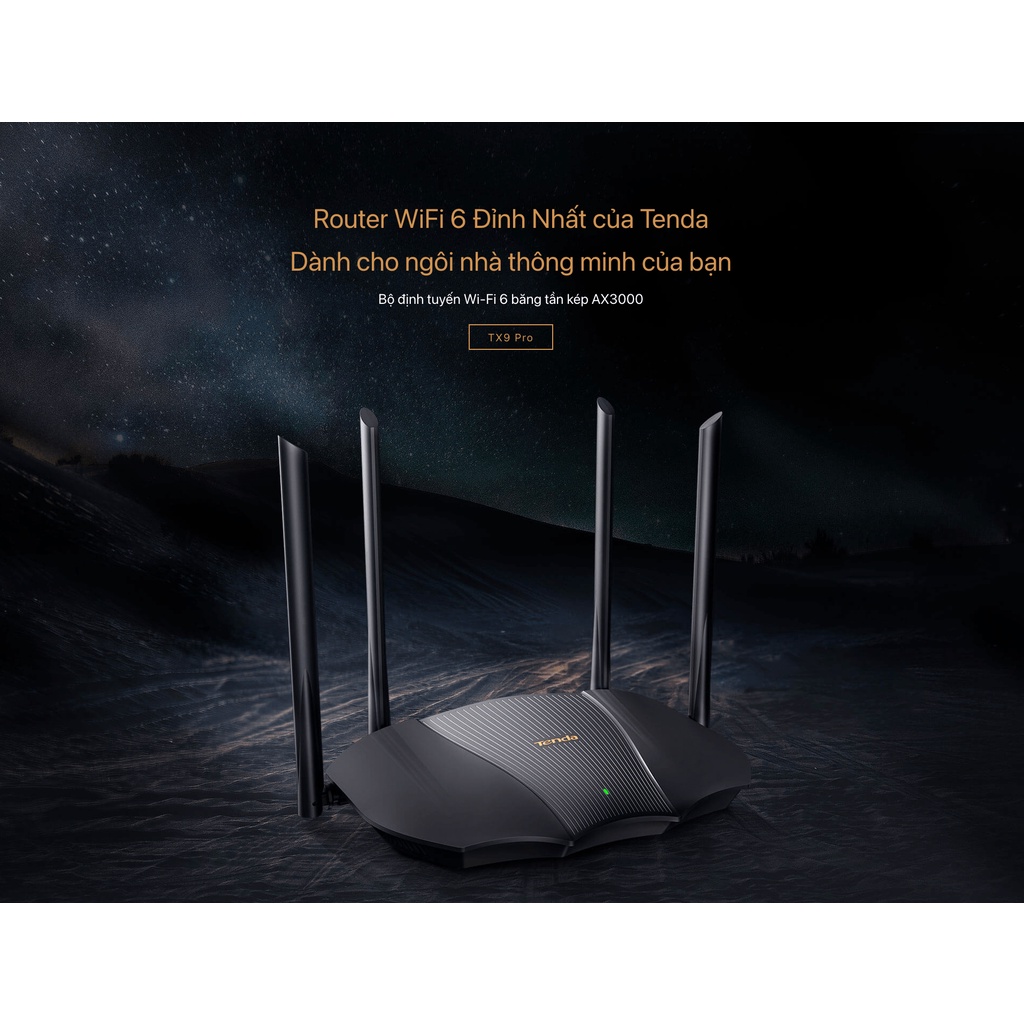 Bộ phát Wifi 6 Tenda TX9 Pro AX3000 - Router Wifi 6 Băng tần kép tốc độ 3000Mbps - Hàng Chính Hãng Tenda VN, BH 3 Năm