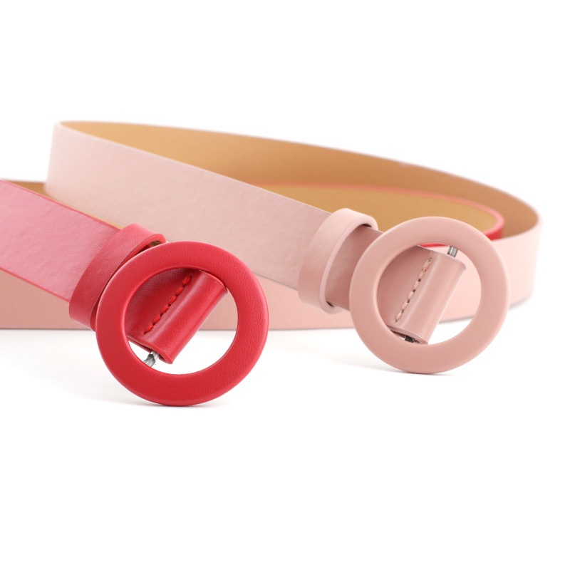 Thắt Lưng Da Pu Màu Trơn Khóa Tròn Không Đục Lỗ Thời Trang Cho Nữ