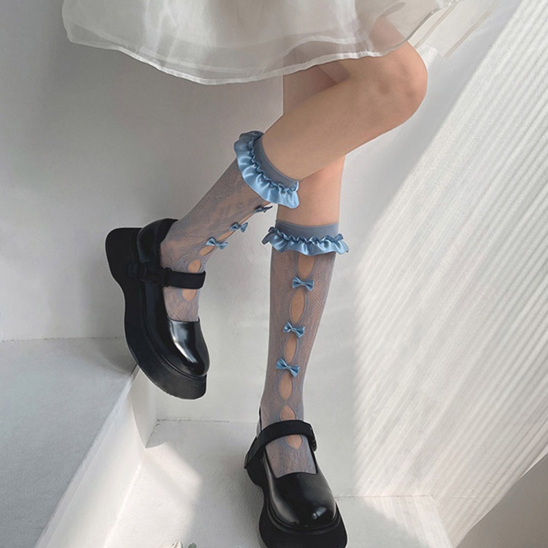XIXI Tất Lưới Satin Viền Ren Hoa Thời Trang Lolita Cho Nữ