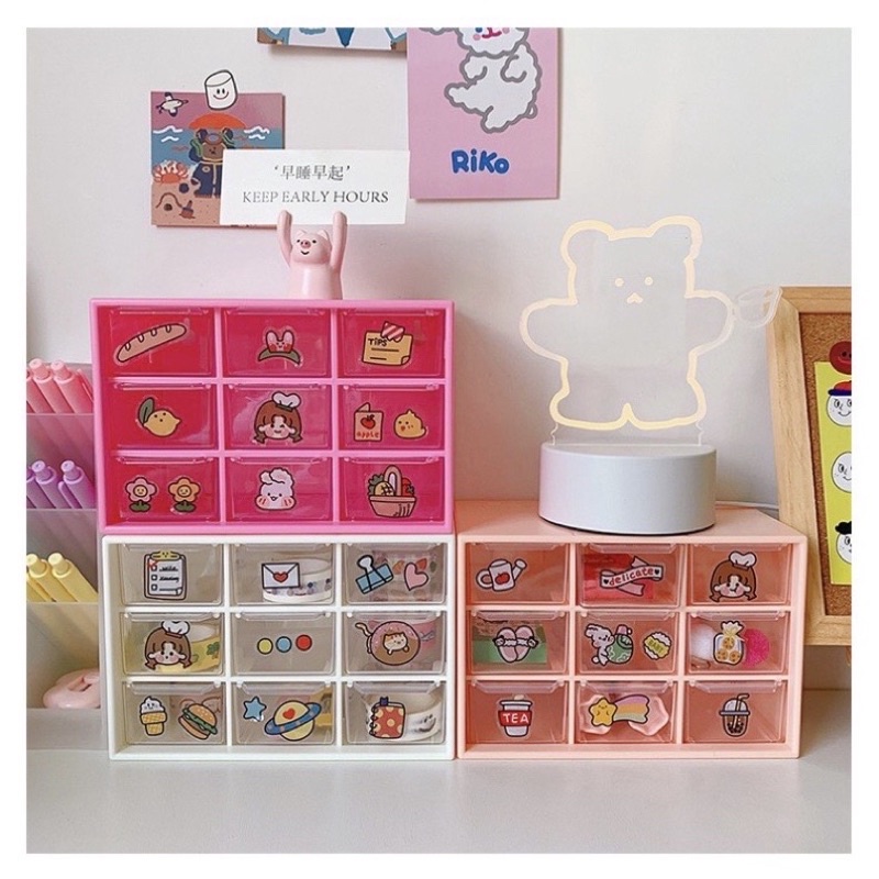 Tủ nhựa 9 ngăn mini trong suốt đựng đồ bàn học tiện lợi, Tủ nhựa 9 ngăn mini