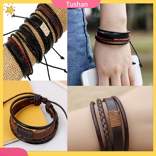 Vòng đeo tay giả da nhiều tầng phong cách cổ điển cá tính dành cho cả nam và nữ