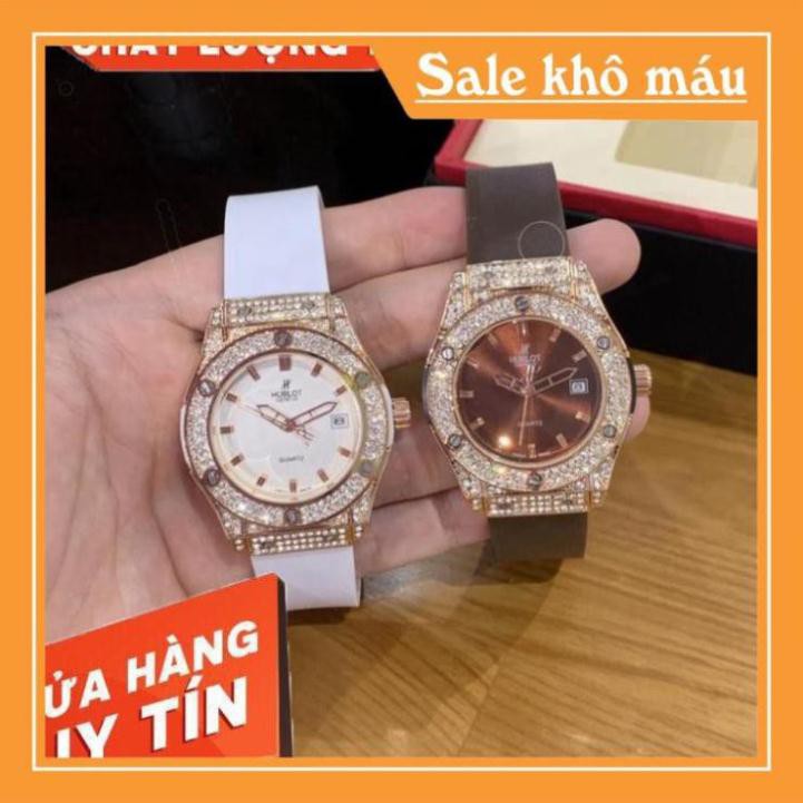 (Hublot hương vani)  Đồng hồ nữ Hublot mặt tròn 36mm đính đá dây silicon thơm DHN601 -Hublot.dongho