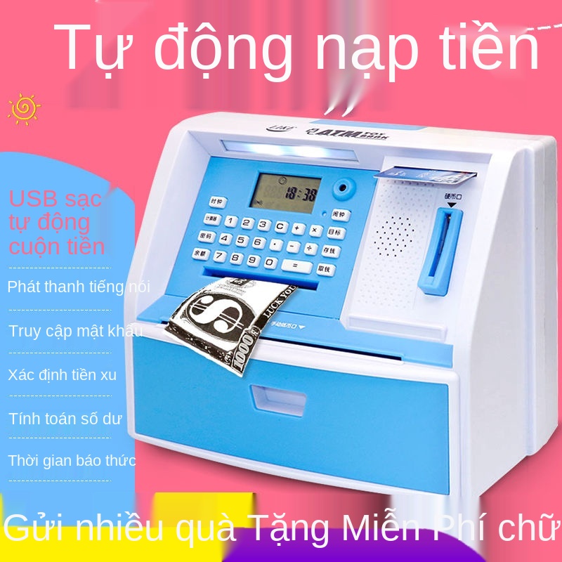 ATM tự động cho trẻ em Con heo đất rút tiền Máy gửi Tiết kiệm và Hộp mật khẩu an toàn Douyin sáng tạo Màu đỏ