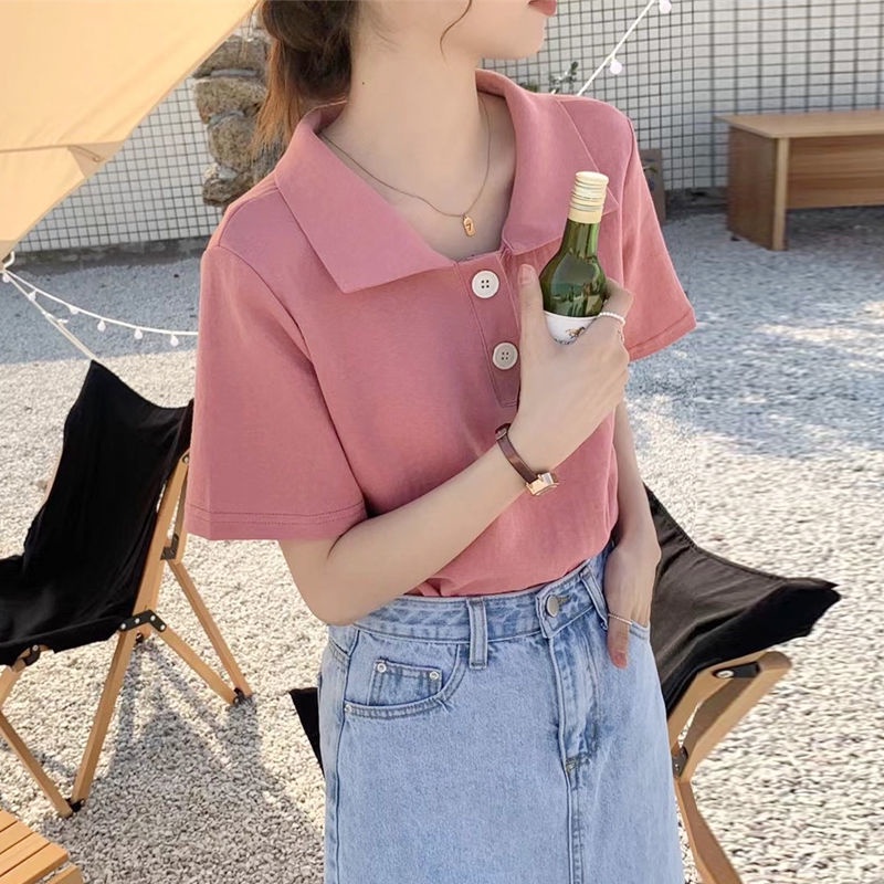 Áo polo Tay Ngắn Dáng Rộng Thời Trang Mùa Hè Phong Cách Hàn Quốc